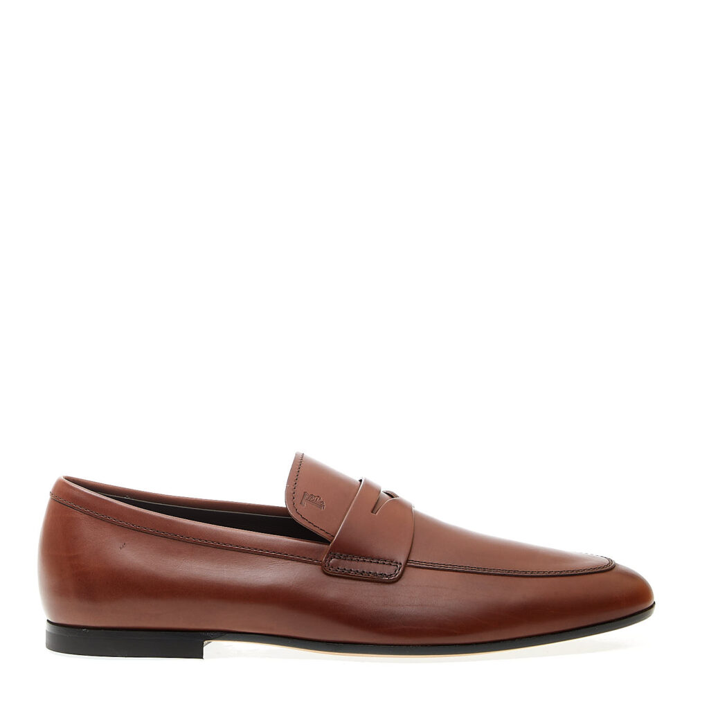 mocassino fondo cuoio in pelle marrone- Tod's